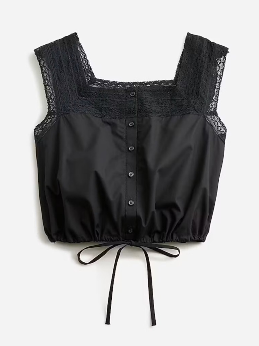 J Crew black cotton crop top with lace trim size M